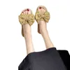 Slippers Beach Sandals Slippers J220716 New Emerald Bow Flat Bottom Slippers Women