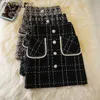 Skirts Ashgaily Tweed for Women High Waist Short Skirt Vintage Pearl Button Wool Mini Skrits Aline Clothing 221122