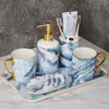 Badtillbeh￶r Set 5st Ceramic Badrumstillbeh￶r Arrang￶r Tumbler Soap Dispenser Emulsion Bottle Lotion Dish Tray