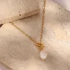 Pendant Necklaces Freshwater Pearl Toggle Necklace For Women Paperclip Chain Stainless Steel Long Box Square Choker
