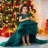 Fille Robes Belle Fleur Verte Satin Cap Manches À Niveaux Jupes Salut Lo Grand Arc Pageant Robes Enfant En Bas Âge Enfants Robe De Fête D'anniversaire