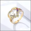 Cluster Rings Fashion Crystal Mom Letter Ring Butterfly Heart Finger For Mother Days Gift Gold Plated Diamond Band Women Jewelry Dro Dhlnm