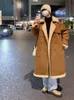 Cappotto da uomo in pelliccia sintetica Gmiixder lungo in pelliccia scamosciata da uomo invernale sopra il ginocchio in velluto di agnello trench unisex lungo e spesso giacca a vento vintage marrone 221121