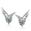 Boucles d'oreilles HOMOD mode papillon pour femme Simple petits boutons couleur argent ange aile boucle d'oreille bijoux