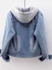 Womens Jackets Fleece Warm Winter Jean Jacket Pockets Button Soft Hooded Outerwear Fashion Slim Denim Coats Female 221122