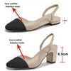Square Leather Dress Heels Real Shoes Slingbacks Women Meotina Low Toe Pumps Thick Heel Brand Design Lady Footwear 20