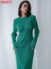 Casual Dresses Ootn Luxury Elegant Women Summer Parted Party Lady Slim Long Sleeve Midi Evening Stretch Robe Femme 221121