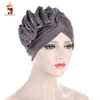 Turbans à fleurs en diamant pour femmes, Turban musulman à volants, couvre-chef islamique, chapeau indien, accessoires pour cheveux