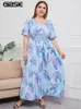 Платья плюс размеры Gibsie Plus v Sear V Sect Floral Print Boho платье Женщины летние платья с коротким рукавом.