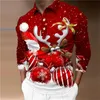 Polos masculinos 3d Papai Noel Camisa de estampa de festa de Natal Men de manga comprida Botões casuais Trend Wear 221122