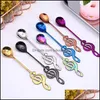 Spoons Cartoon Musical Symbol Round Soup Spoons Stainless Steel Pure Color Milk Stirring Spoon Creative Party Home Tableware 5Xc E1 Dh4Sn