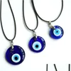 Anhänger Halsketten Evil Eye Anhänger Halskette Glas Leder Seil Kette Türkische Schutz Glück Halsketten Für Frauen Männer Mode Jewelr Dh9No