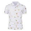 Men's Polos 2022 Summer High Quality Men Gold Print Lapel Slim Shape Business Casual Short Sleeves POLO Shirt