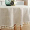 Table Cloth Round cloth White Tassel Decor for Tea round map Linen Cover Christmas 221122