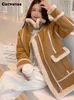 Womens Leather Faux Cotvotee Jackets för skarvad lambool Winter Coat Vintage Overcoat Kvinnlig snö varm jacka 221122
