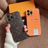 Luxus braune Blumen Designer Handyhüllen für iPhone 14 Pro Max Plus 13 12 11 XR XS 8P Mode V Buchstabe Orange Hülle stoßfeste Abdeckung 2023