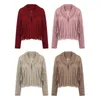 Womens Jackets Imcute Vintage Lapel Long Sleeve Fringe Cropped Hippie Motor Biker Cardigan Outwears Faux Suede Tassel Jacket 221122