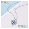 Pendant Necklaces Evil Eye Pendant Necklace Turkish Protect Lucky Necklaces For Women Heart Crystal Blue Eyes Pendants Jewelry Drop D Dhquh