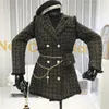 Femmes Mélanges De Laine Fil D'or Plaid Costume Manteau Femmes Entaillé Double Boutonnage Plume Gland Garniture Mince Veste En Tweed Avec Sac De Ceinture Gratuit 221122