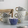 Mugs American Irregular Geometric Ceramic Coffee Cup with Gold Plated Handle Black and White Pattern Milk Tea Home Accessories 221122
