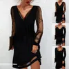 Casual Dresse s Sexy Dentelle Maille Patchwork À Manches Longues Solide Élégant Parti Mode Streetwear Moulante 221121