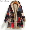 Womens Wool Blends Winter Warm Coats Plus Fleeve Print Pockets Hooded Cardigan 221122