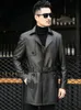 Men's Leather Faux Mauroicardi Autumn Black Trench Coat Long Sleeve Belt Single Breasted Plus Size Men Fashion Clothes 3xl 4xl 5xl 221122