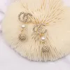 Designer di marca placcati in oro doppie lettere clip a bottone Eardrop sfera rotonda geometrica donne famose strass di cristallo orecchino di metallo da sposa