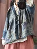 Feminino Down Parkas Johature Linen Vintage Print Print Floral Patchwork Button Coats Inverno estilo chinês quente 221122