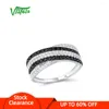 Clusterringen Vistoso goud voor vrouwen echte 9K 375 witte ring sprankelende CZ Black spinel belofte band fijne sieraden