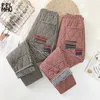 Damesbroek capris losse elastische hoge taille warme katoenen pantalones moeder's casual gewatteerde dikke vintage patchwork plaid winter vrouwen 221122