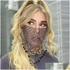 Designer Masks Metal Adjustable Rope Face Mask Weave Rhinestone Crystal Tassels Mouth Er Grid Women Masks Fashion Accessories Arriva Dhzkd