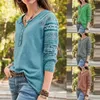 Magliette da donna Moda Donna Scollo a V Bottoni Manica lunga Stampa Modello Casual Top Camicetta T-Shirt Camicia Abiti Tees For