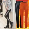 Leggings femininos mulheres couro quente inverno sexy cintura alta slim calça de meia -calça fêmea de lã elástica de lã elástica fêmea 221122