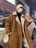 Cappotto da uomo in pelliccia sintetica Gmiixder lungo in pelliccia scamosciata da uomo invernale sopra il ginocchio in velluto di agnello trench unisex lungo e spesso giacca a vento vintage marrone 221121