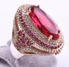 Cluster Rings Fashion Oval Cut Full Rhinestone Ring Eternity Pink Zircon Jewelry Luxury Elegant Charm 2022 Wedding For Women O3M397
