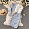 Tvådelad klänning Joinyouth Temperament Two Piece Set Women Plaid Lång ärm Korta jacka toppar ärmlös tankpencil koreansk kostym 2 st 221122