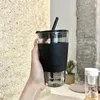Muggar 350 ml 450 ml Creative Glass Coffee Straw Cup med locket Heatresistant Water Bottle Beer Tea Drinkware Par Mug 221122