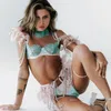 Sexy Feather Lingerie Set For Women Underwear Uncensored 18 Tulle Bra With Chain See Through Erotic Delicate Lace Garter Outfits