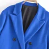 Wool Blends BBWM BBWM Autumn Office Lady Blue Long Rleeve Płaszcz Kobieta Vintage Streetwear Dworyjnik luźności 221122