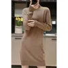 Vestidos casuais mulheres gola alta outono 100 jumpers de malha de lã australianos de manga longa ladras de moda de moda 221121