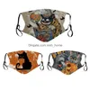 Designer Masks Pumpkins Cats Happy Halloween Face Mask Mascarilla Polyester Cloth Cotton Inside Mascherine Can Put Filter Piece Reus Dhmbu