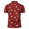 Men's Polos 2022 Summer High Quality Men Gold Print Lapel Slim Shape Business Casual Short Sleeves POLO Shirt