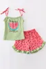 Kläder sätter Girlymax Summer Baby Girls Sleeveless Clothes Watermelon Leopard Cow Stripes Ruffles Boutique Shorts Set Outfits Kids