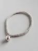 New White Gold Color 3mm Bead Chain BraceletsBangles For Women Authentic 925 Sterling Silver 8mm Beads Charms Elastic Bracelet