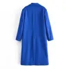 Wool Blends BBWM BBWM Autumn Office Lady Blue Long Rleeve Płaszcz Kobieta Vintage Streetwear Dworyjnik luźności 221122