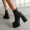 2023 New Girls Fashion Ankle Boots Girls Dinner Club Super High Thick Heels women Platform Brown Boot Chunky black lady Martin cool boots Big size 43 40 41 42 No Box #PD12