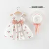 Abiti da ragazza 2Piece Summer Toddler Clothes For Baby Cute Bow Fiori senza maniche Beach Dress Sunhat Born Abbigliamento Set BC2093