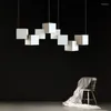 Lâmpadas pendentes de personalidade nórdica LED Design preto/branco Luzes longas de cubo