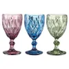 10oz Wine Glasses Colored Glass Goblet with Stem 300ml Vintage Pattern Embossed Romantic Drinkware for Party Wedding FY5509